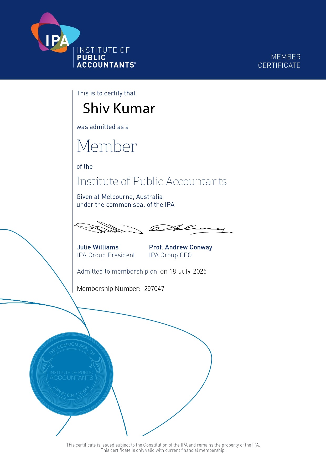 IPA Certificate