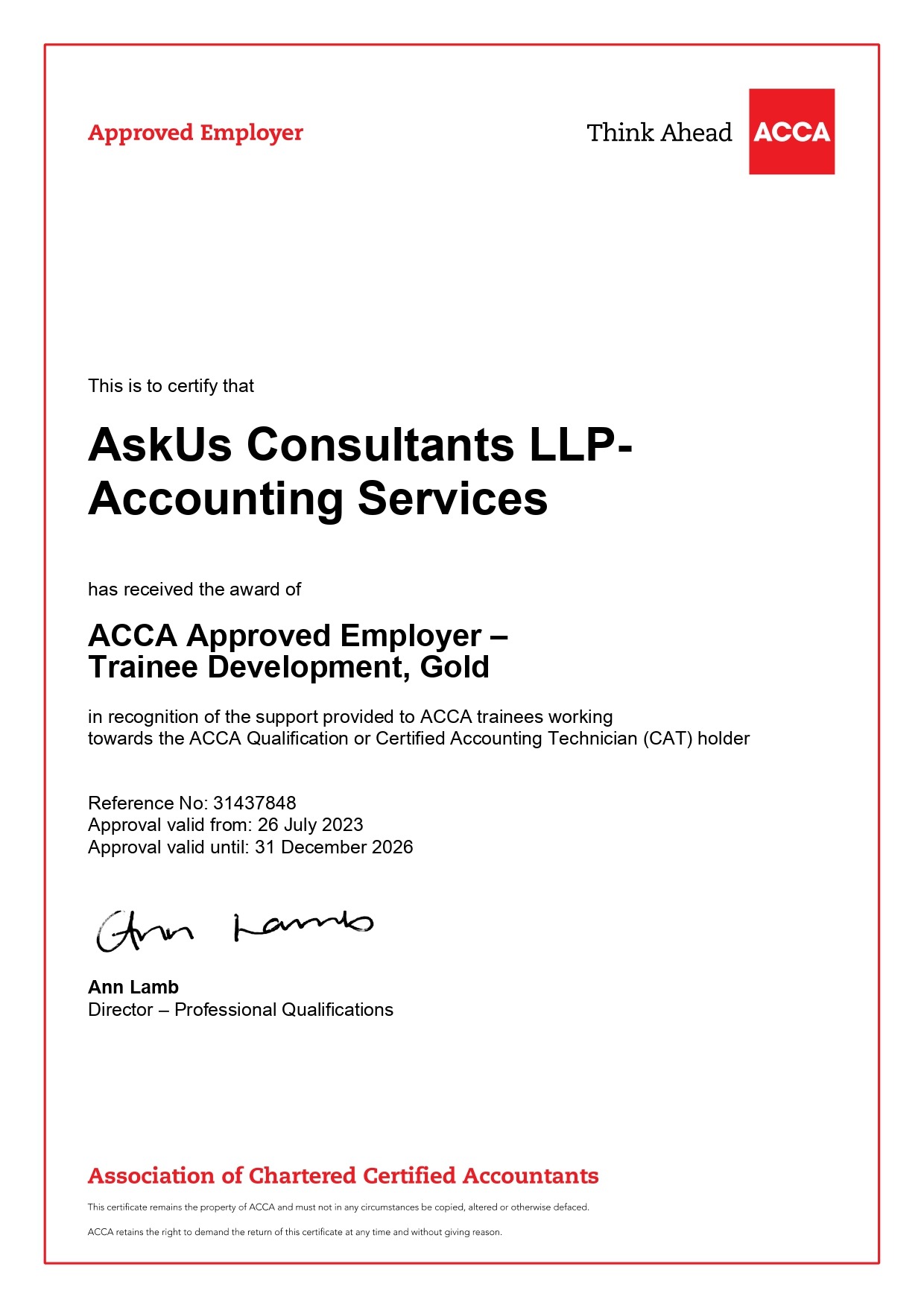Accounting Services TD Certificate