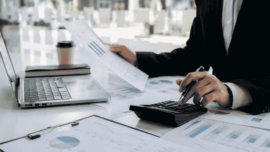 UK accountants working on annual financial statements