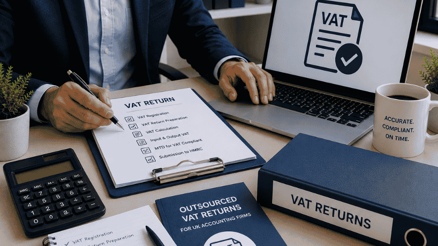 UK accountants reviewing outsourced VAT returns and MTD VAT compliance