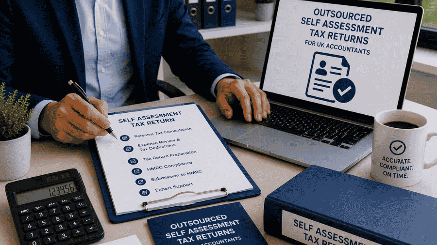 UK accountants reviewing outsourced Self Assessment tax returns