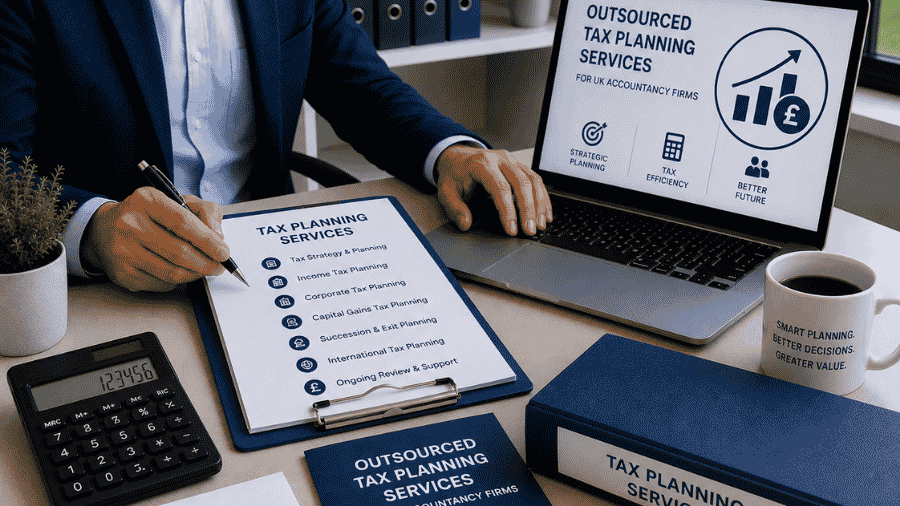 UK accountants reviewing outsourced tax planning and optimisation support